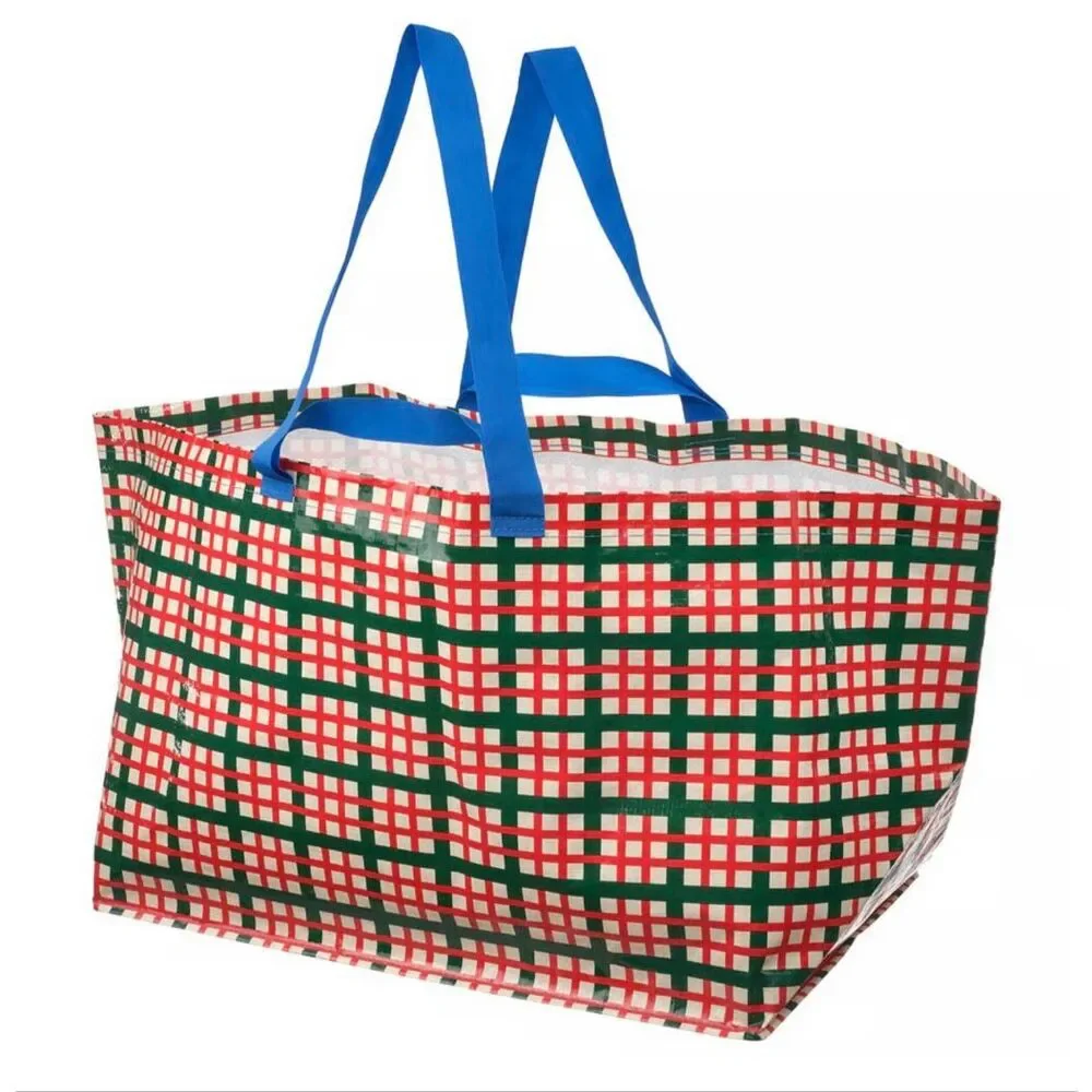 Ikea VINTERFINT Shopping Bag Christmas Large, Check Pattern Multicolor NEW